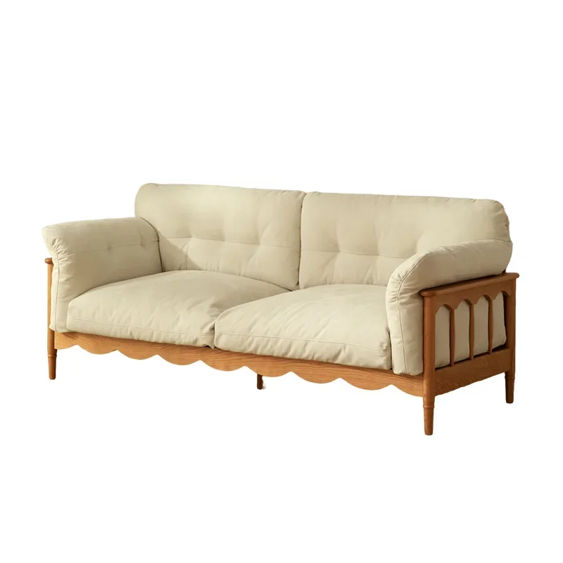 

Japanese-style all solid wood, sofa log cream cherry wood, Nordic simple small apartment, fabric technology cloth sofa