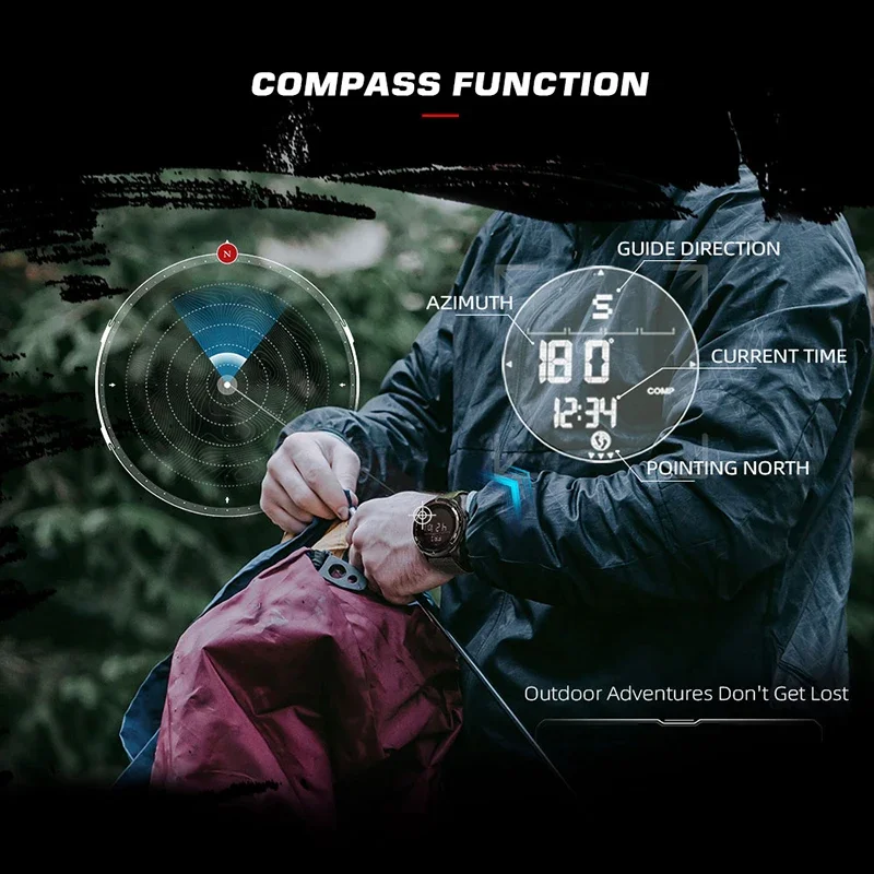 NORTH EDGE ALPS Watches for Men Multifunctional Fashion Sport Waterproof Luminous Lightweight Smart Watches Relogio Masculino