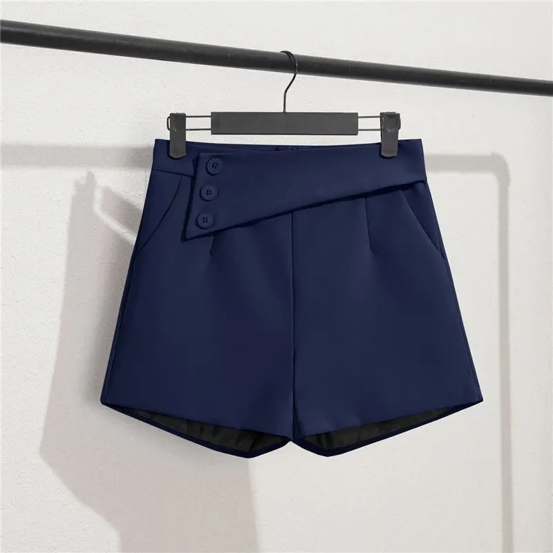 Summer New High Waist Solid A-line Wide Leg Hot Pants All-match Thin Pocket Loose Youth Shorts Fashion Casual Women Clothing