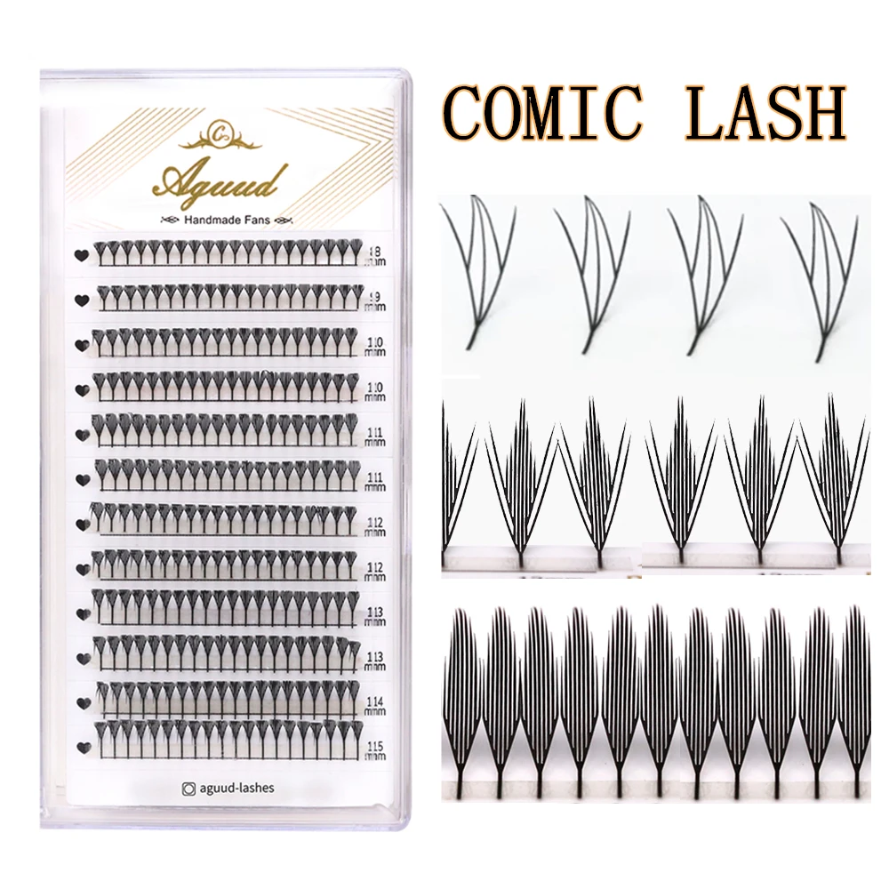 AGUUD Cashmere Feather Individual Eyelash Comic Elf Spire Premium Automatic Flowering Premade Fans Extensions Makeup Tools