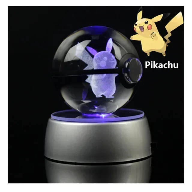 keeppley Pokemon Kristallkugel 3D Spielzeug Snorlax Mewtwo Pikachu Figuren Pokémon Gravur Modell mit LED-Licht Basis Kinder Geschenk Sammlerstück 8