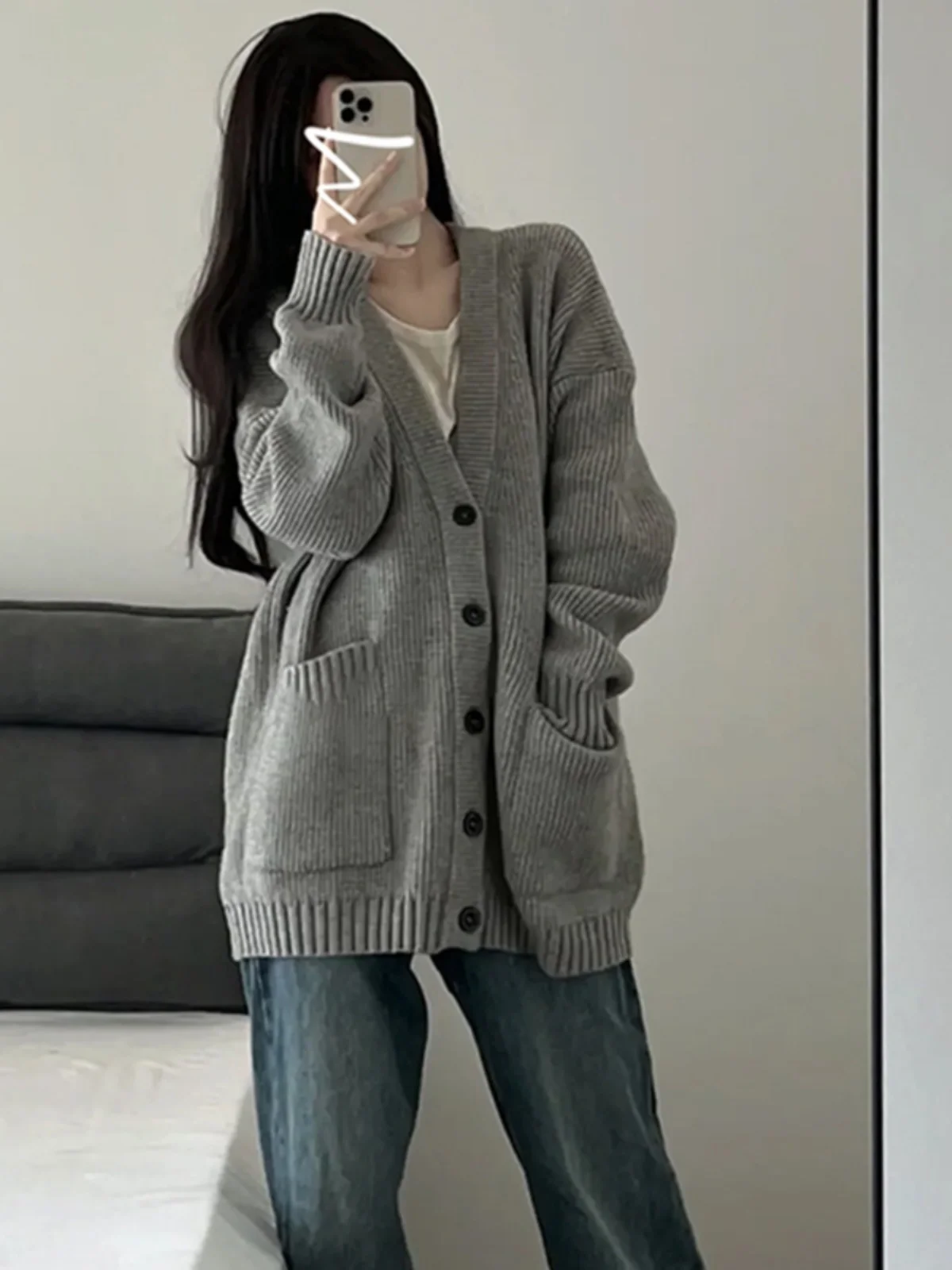

plus Size Autumn Winter Knitted V-Ne Sweater Coat for Women Lazy Sle Chic Outerwear High Waist Cotton Blend Long Sve
