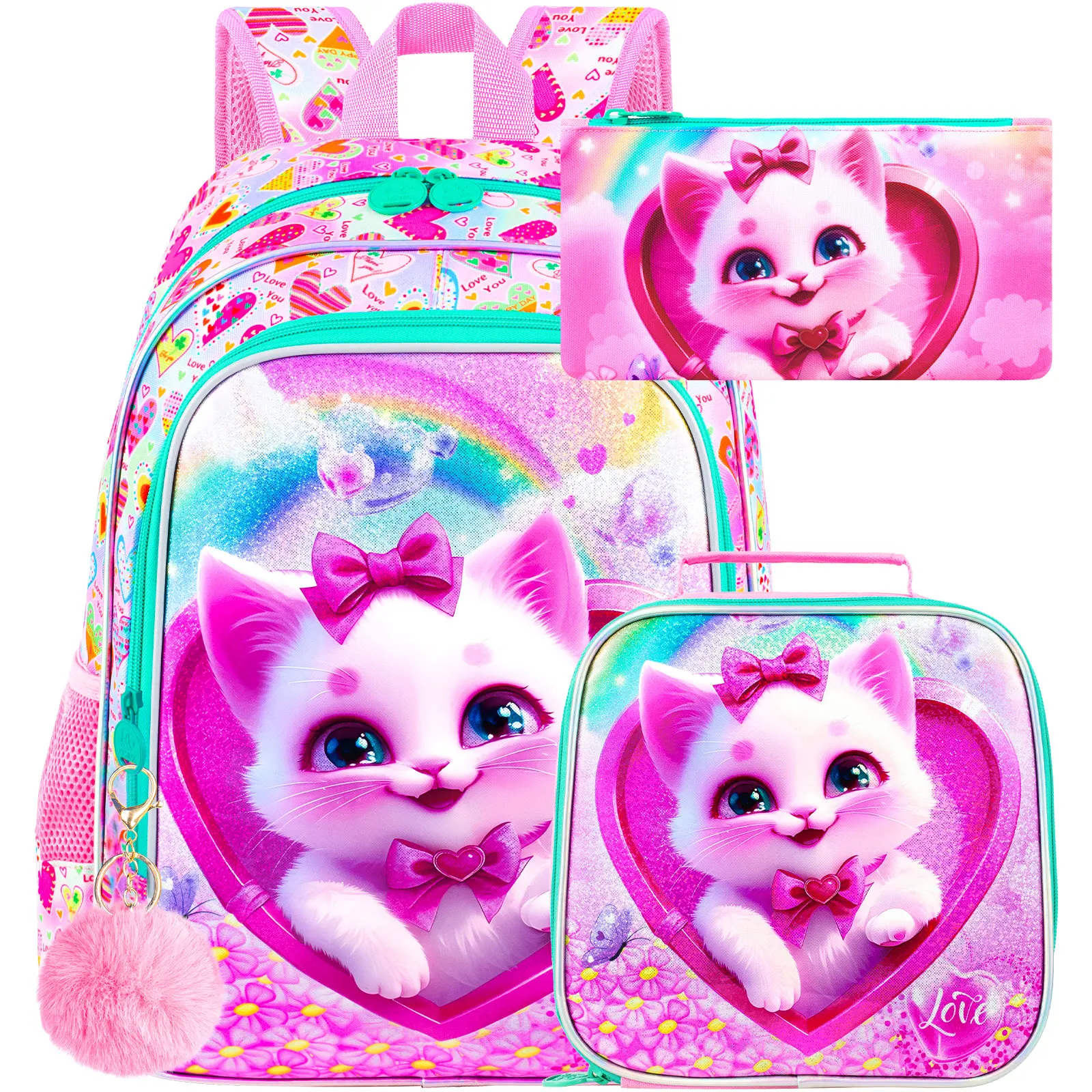 

16" Backpack for Girls Boys 4-8, 3Pcs Kids Bookbag Set with Lunch Box, School Bag for Preschool Kindergarten