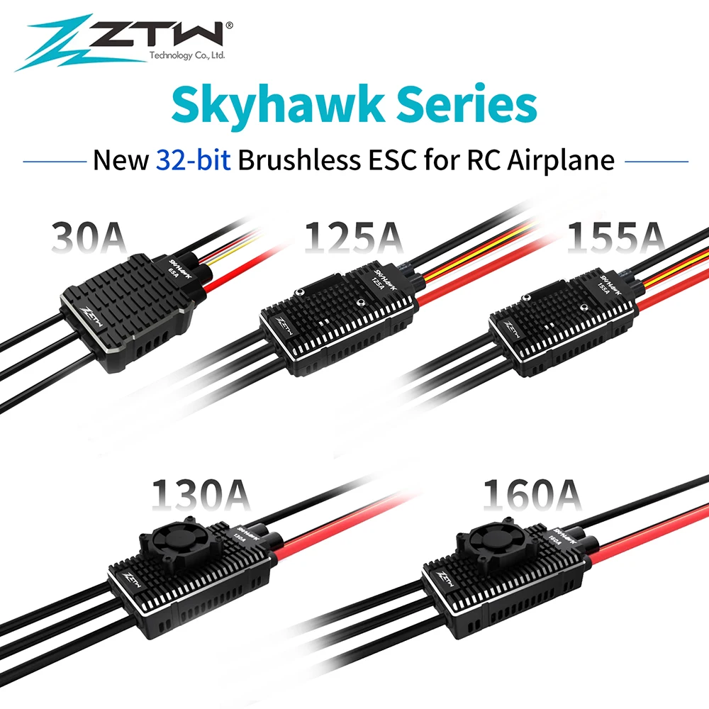 ZTW 32-Bit Skyhawk 65A/125A/155A/130A/160A Brushless ESC Telemetry 6-14S HV SBEC 6V/7.4V/8.4V 10A Speed Control for RC Airplane