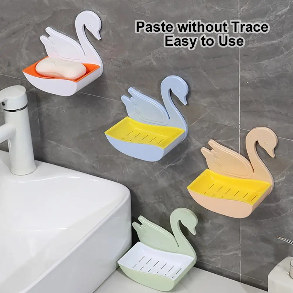 New Swan-shaped Soap Holder Non-slip Adhesive Soap Dish No Drilling Creative Sponge Rack for Kitchen