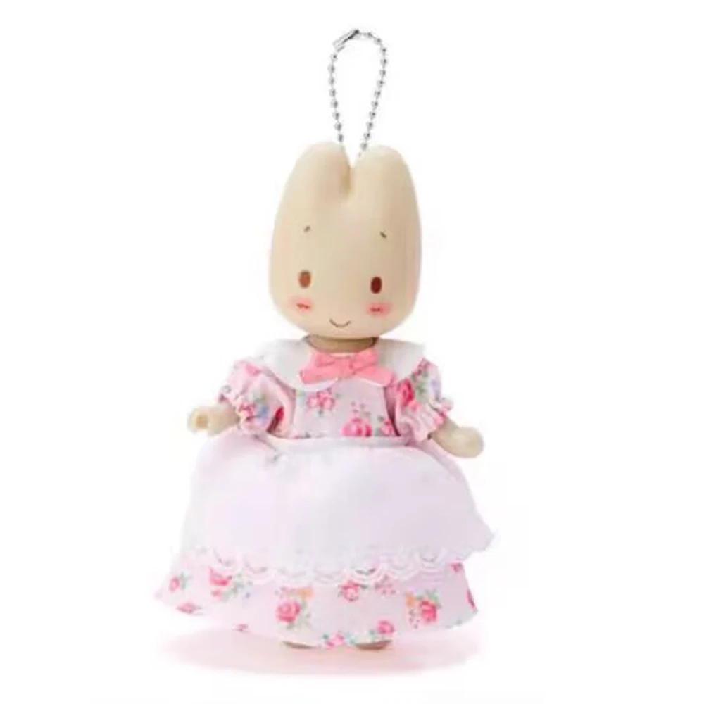 

Cute Marron Cream Pink Floral Dress Rabbit Bunny Mascot Keychain Keyholder Women Bag Small Pendant Mini Ring Ball Chain