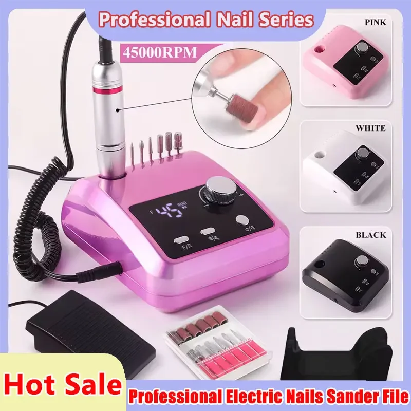 新型45000RPMネイルドリルマシンカッター、プロ用電動ネイルサンダーファイル、ジェルネイル研磨用、家庭用マニキュアサロン向け