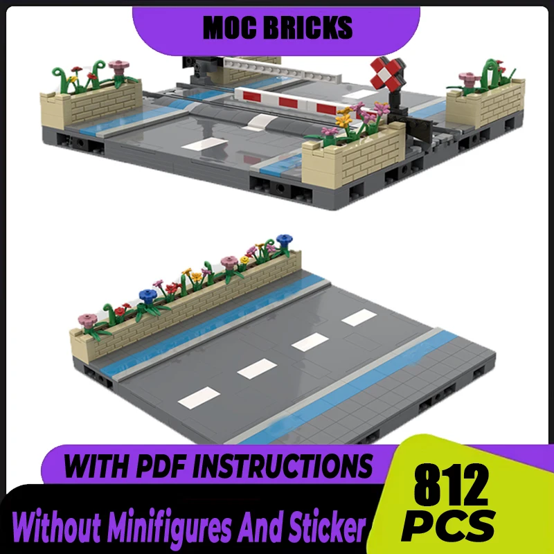 Street View Model Moc Building Blocks Modular Road with Bicycle Path Model Technology Modular Brick DIY Assembly Toy Gifts