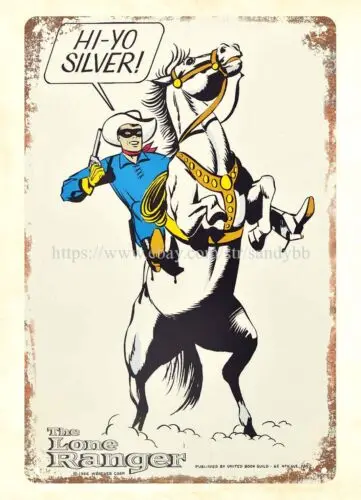La mejor decoración de pared para sala de estar, cartel de chapa de metal Lone Ranger Hi Yo Silver Horse de los años 60