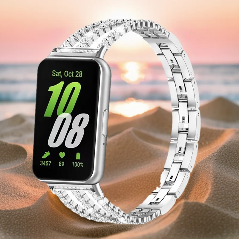 Metal Chain-styled Watch Strap For Samsung Galaxy Fit 3 Women Diamond Jewelry Band For Samsung Galaxy Fit 3 SM-R390 Accessories