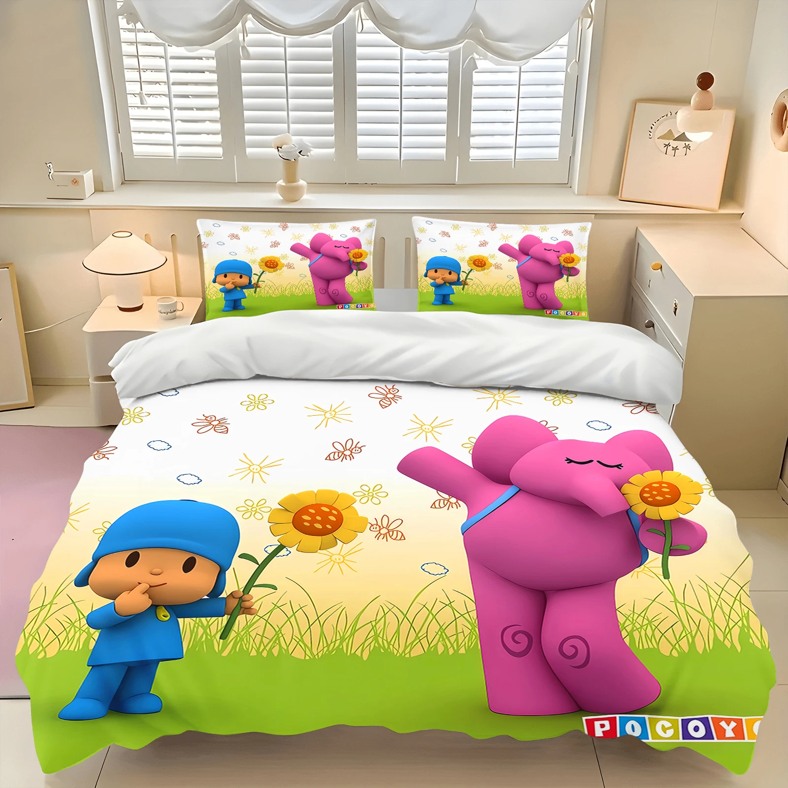 Комплект постельного белья Pocoyo с 3D-принтом, мягкий дышащий пододеяльник на молнии для мальчиков и девочек, для детской комнаты