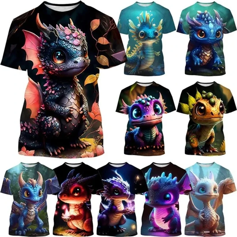 

New Cute Dragon 3D Printed T-Shirt Men Women Chilren Fashion Short Sleeve Dinosaur Pattern Boys Casual Unisex Streetwear Tees