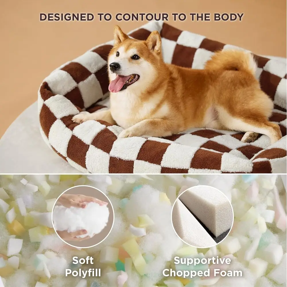 Cama ortopédica grande para cães – Sofá retangular lavável e aconchegante com capa felpuda de pelúcia e base antiderrapante, 36 x 27 x 8 polegadas