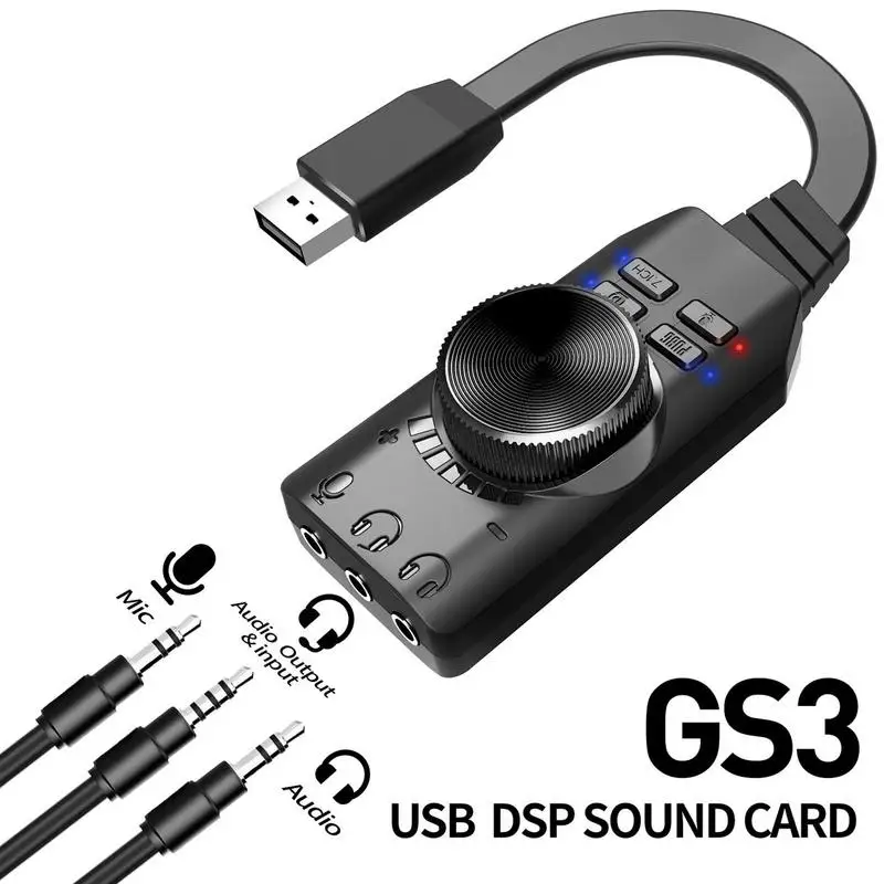 

Внешняя звуковая карта GS3 USB2.0, виртуальная звуковая карта 7,1 каналов, адаптер Plug and Play с разъемами для наушников и микрофона, управление громкостью