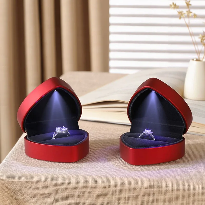 Heart-shaped LED Light Box, Octagonal Box, Painted Ring Box, High-end Jewelry Diamond Ring Box