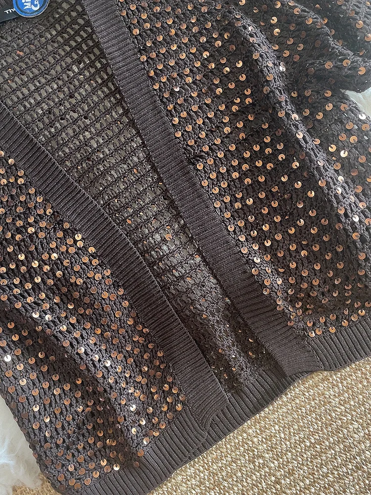 Seda ort sve aberto cardigan feminino início do outono awl me oco lantejoulas roupas de proteção solar rua sle