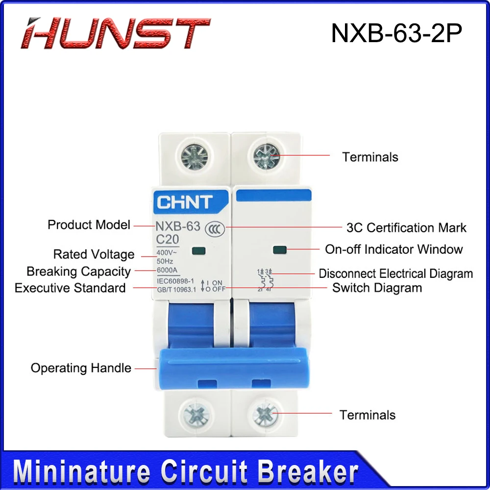 HUNST CHNT NXB-63 2P مصغرة تسرب حامي 3A-63A المنزلية الصناعية قطاع دارة الهواء التبديل