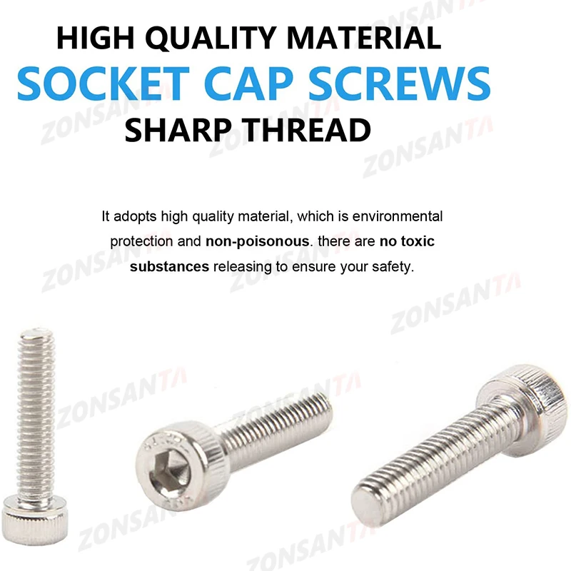 M1.6 M2 M3 M4 M5 304 Stainless Steel Screw Allen Hexagon Hex Socket Cap Button Allen Head Screw Bolt Nut Set Assortment Kit