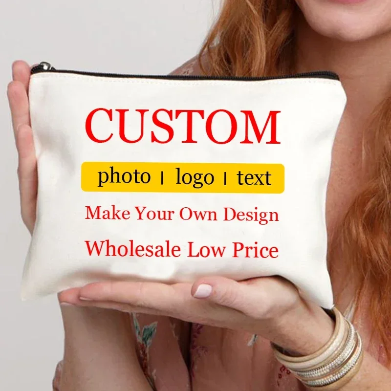 10pcs Custom Your Own Design Photo/Name/Logo/Text Makeup Bag Bridesmaid Gift Travel Cosmetic Organizer Toilet Bags Low Price 、