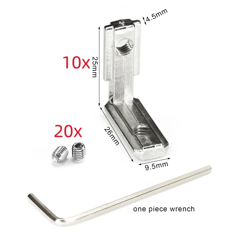 Argento/nero 10set EU2020 staffa angolare connettori interni di tipo L per accessori per profili di estrusione di alluminio con scanalatura da 6mm