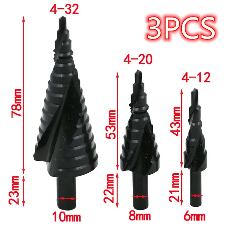 3PCS/SET 4-32MM HSS Cobalt Step Drill Bit Set Nitrogen High Speed Steel Spiral For Metal Cone Triangle Shank Hole Metal drills