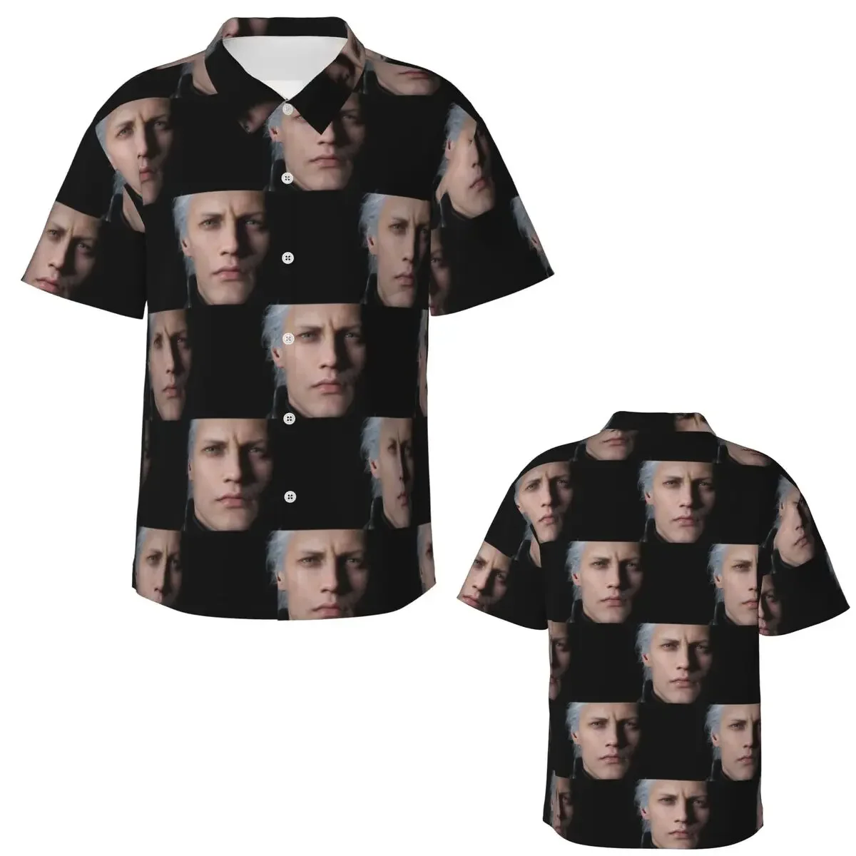 Devil May Cry 5 - Vergil Poster Hawaiian Shirts Casual Men Short Sleeve Shirt for Summer Beach Men's Lapel Tops