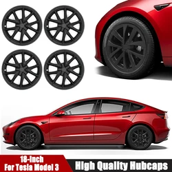 4PCS HubCap Performance Replacement for Tesla Model 3 Wheel Cover 18Inch Automobile Hub Cap Full Rim Cover Accessories 2019-2023