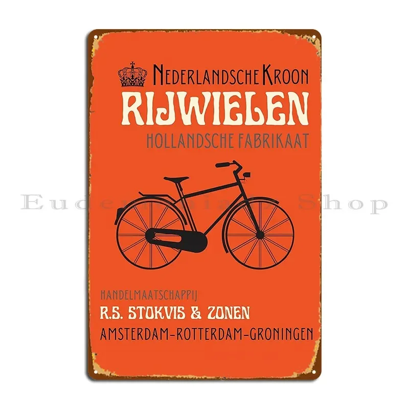 Póster Vintage de Bicicleta Holandesa, Rijwielen Nederlandsche Kroon, Letrero Metálico Naranja Holanda, Mural de Pared, Letrero de Hojalata Personalizado