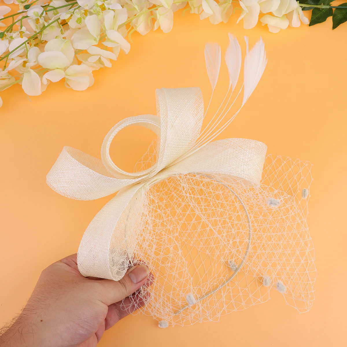 

Unique Beige Mesh Bow Headband Retro Bridal Hair Accessory Stylish Women Party Decoration Large Size Fashion Hair Band