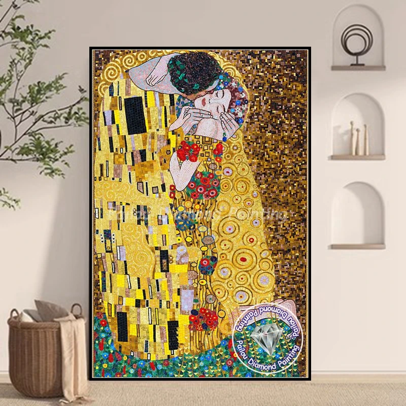 Tree Of Life Gustav Klimt Diamond Mosaic Painting The Kiss And Gold-Laced Femininity Famous Art Crystal Cross Stitch Home Decor