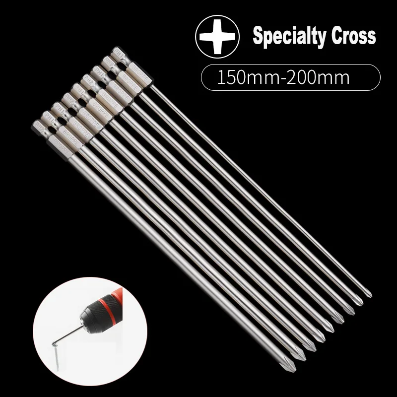

50mm~ 150mm Magnetic Screwdriver Bit Set 1/4" Hex Shank Phillips/Cross Head Screwdriver Drill Bit S2 Alloy Steel