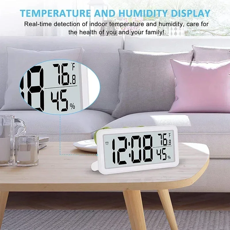 Portable Mini Digital Clock Thermometer Hygrometer Battery Operated 12/24H Desktop Electronic Temperature Humidity Meter