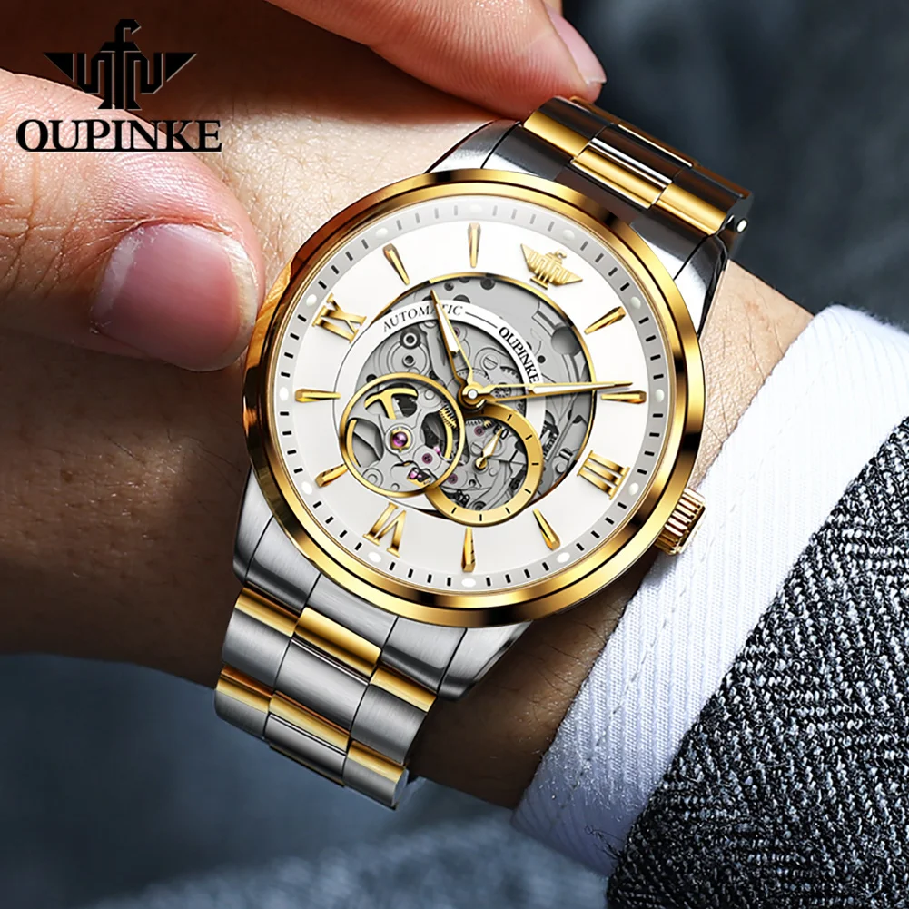 OUPINKE 3190 Automatic Mechanical Men\'s Watch Luxury Brand Import Japan Movement Sapphire Mirror Skeleton Waterproof Wristwatch