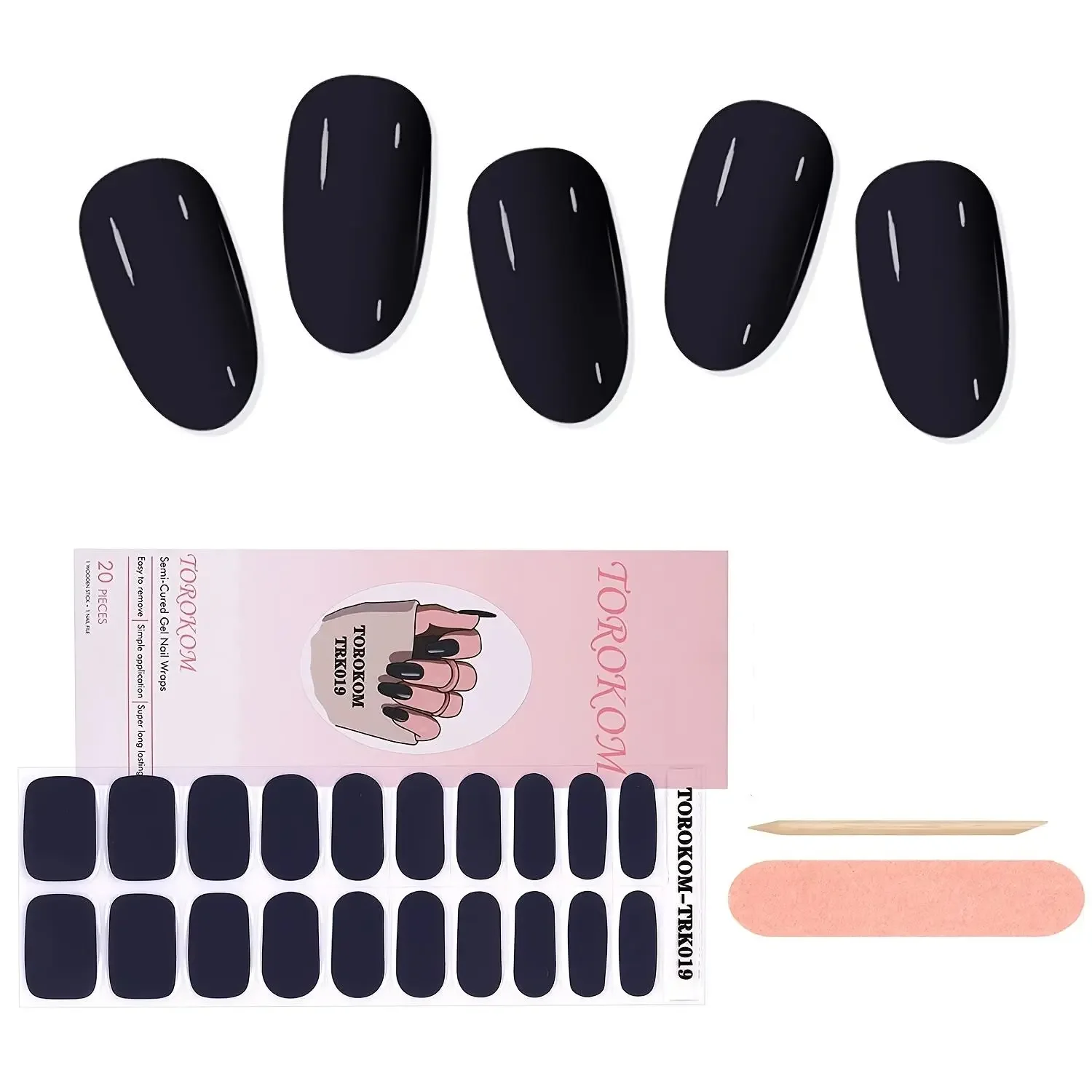 

20-finger Gel Nail Flakes Navy Blue Semi-Cure Gel Nail Stick Waterproof Full Wrap Gel Nail Sticker with cuticle stick nail file