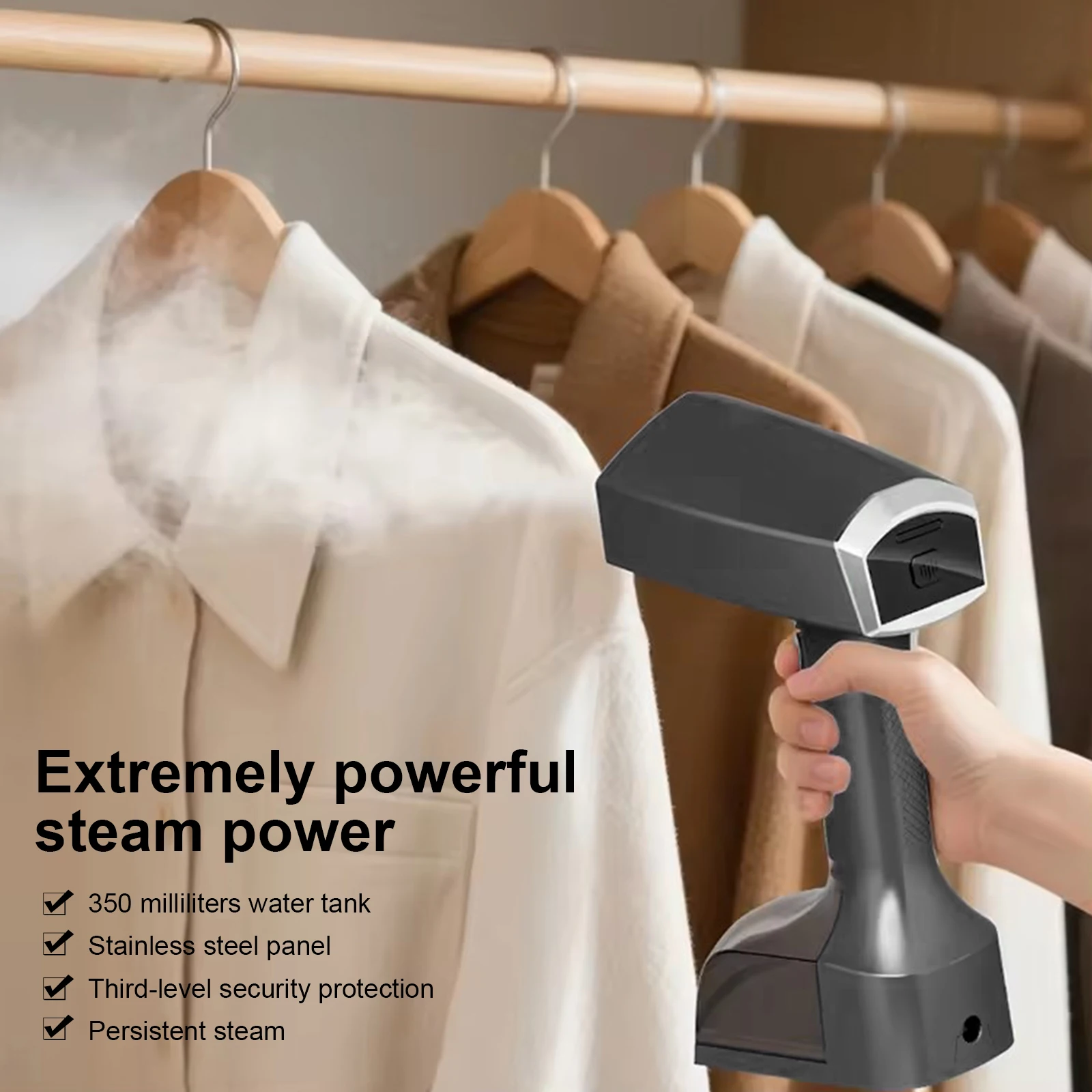 مُبخّر ملابس محمول باليد، مُبخّر سريع التسخين من القماش مع مُبخّر ملابس كبير بسعة 350 مل للمنزل والسفر