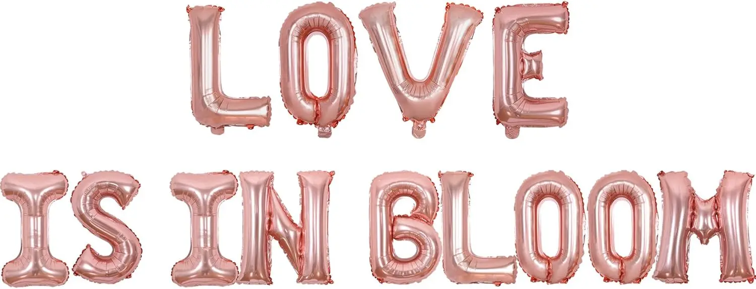 

Joymemo Love Is in Bloom Bridal Shower Decor Banner Rose Diamond Ring Balloon for Flower Engagement Bachelorette Valentine Party
