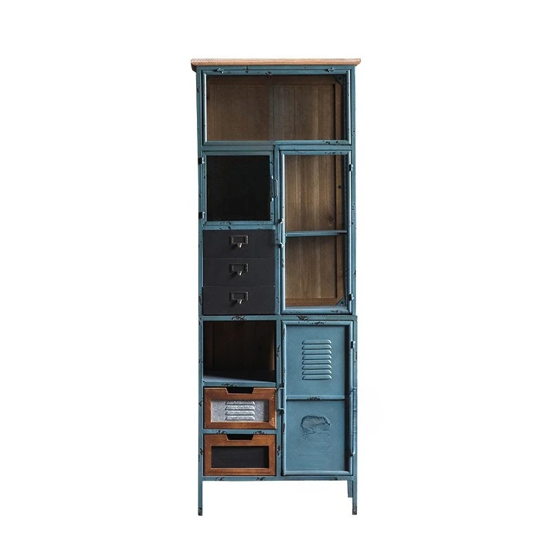 

American retro old wrought iron industrial style restaurant B & B hotel decoration high cabinet chest
