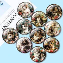 Watercolor Vintage Cat 10pcs 12mm/18mm/20mm/25mm Round Photo glass cabochon demo flat back Making findings
