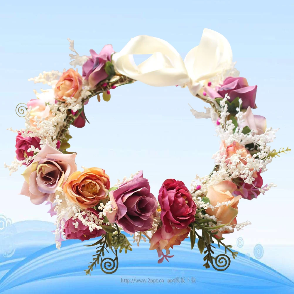 

Handmade Flower Headband Bridal Hair Hoop Garland Headdress for Wedding Party Masquerade Photo Props Lightweight Comfortable