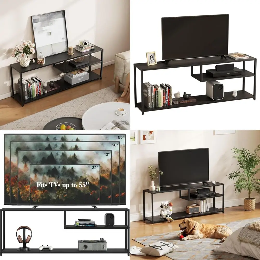 

Подставка для телевизора 55 с полками для хранения, развлекательный центр с металлическим каркасом, черный консольный столик для гостиной и спальни