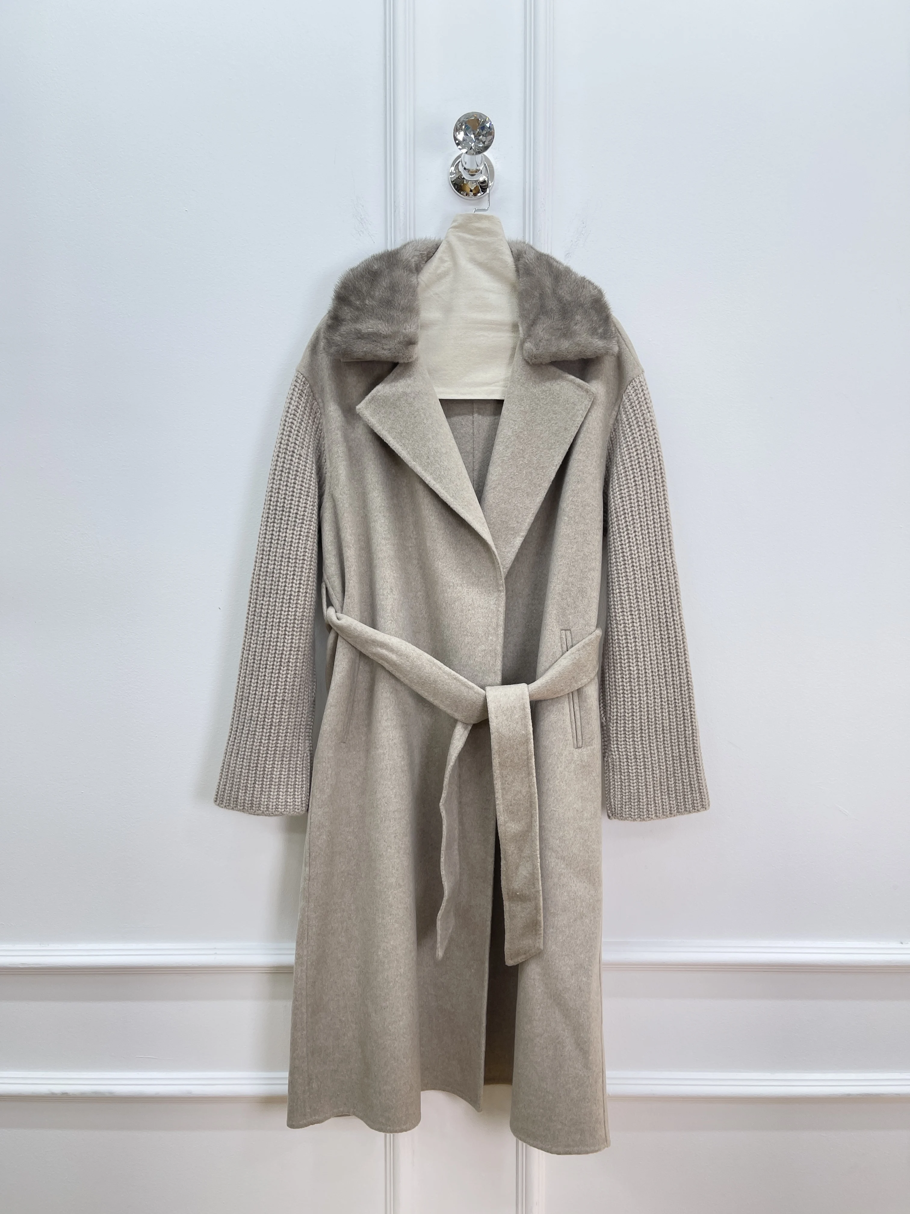 Manteau en cachemire mi-long pour femme, col en vison, cravate à la taille, manteau en laine amincissant, nouvelle collection automne et hiver 2025