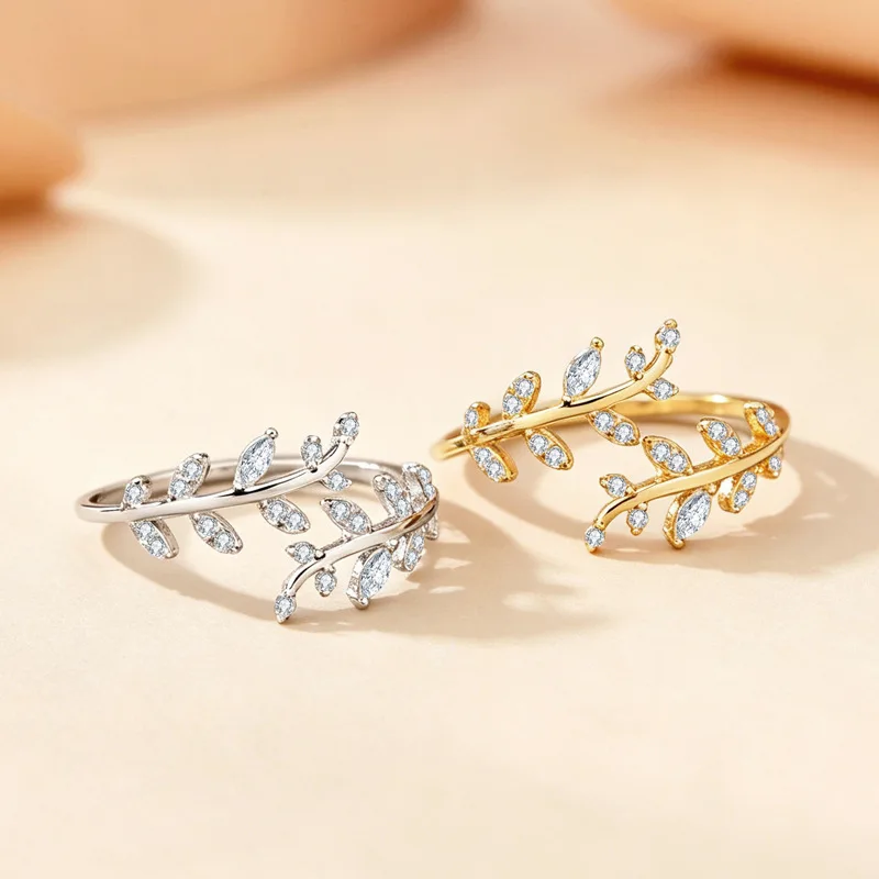 New Fashion Exquisite Leaves for Women Adjustable Open Leaf Branch 925 Sterling Silver Delicate Rings    R299
