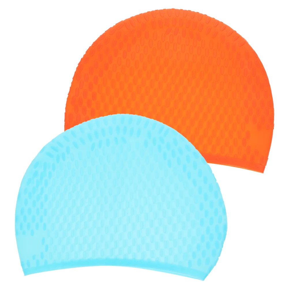 

2pcs Silicone Swimming Cap for Women Adult Long Hair Swimmers Ear Protection Orange Blue Swim Hat Comfortable Non Slip