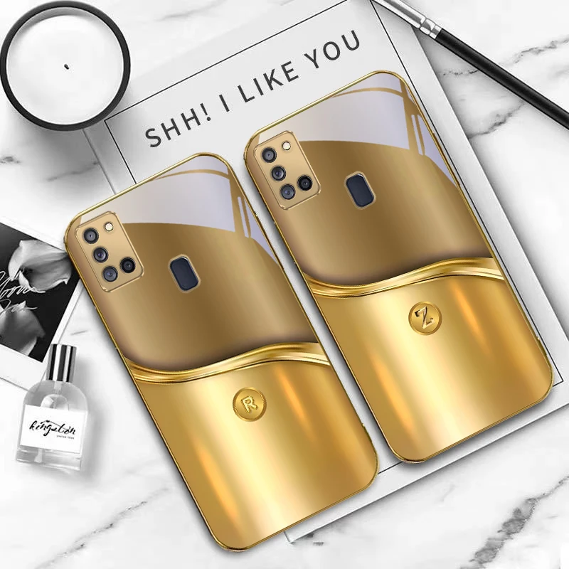 Las letras de metal para Samsung A 31 32 A33 A34 35 14 A15 13 A16 25 A26 50 52 53 54 55 56 70 71 72 73 funda de teléfono de cristal dorado