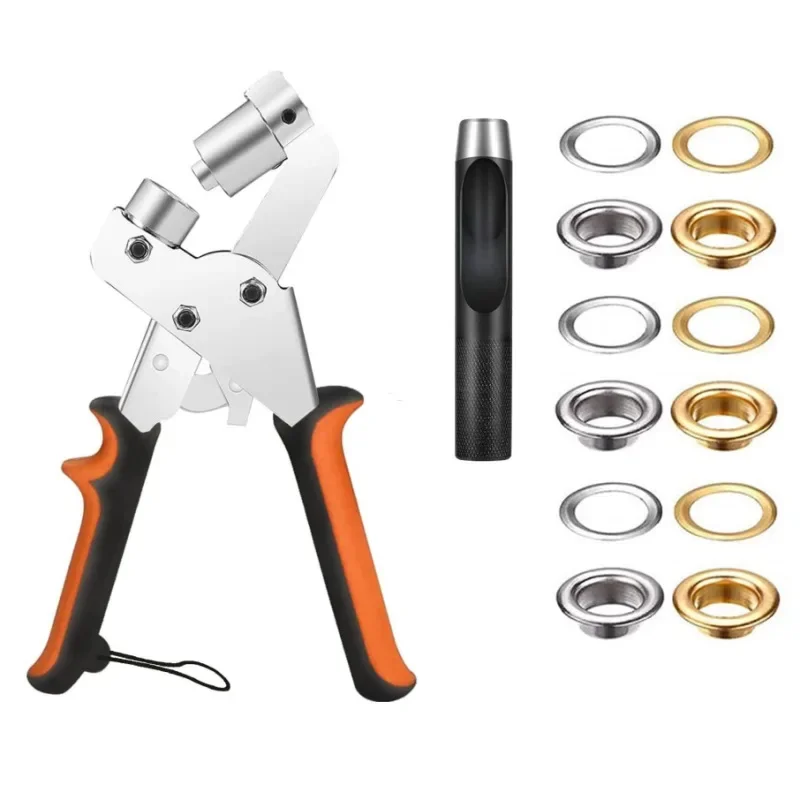 

Grommet Tool Kit Eyelet Plier Handheld Puncher Set with 500pcs 3/8 inch (10mm) Silver Grommets Manual Eyelet Kits Press Machine