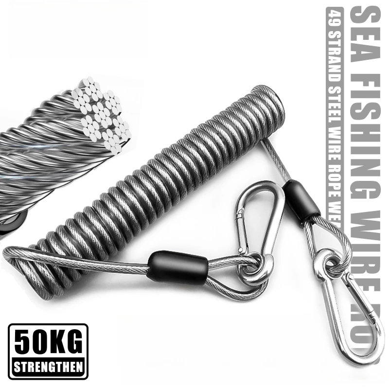

2025 New Collection Heavy-Duty Elastic Fishing Lanyard1.5-3MTelescopic Secure Gear Tether Universal Stainless Steel Safety Rope