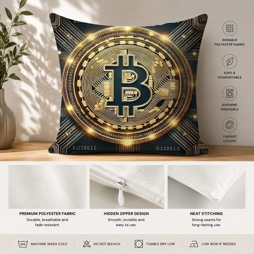 Bitcoin Cryptocurrency Btc Cushion Cover 40x40cm Square Decorative Sofa Cushion Cover Bedroom Living Room Home Decor Gift