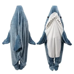 Cartoon Wearable Shark Blanket Warm Shark Onesie Adult Soft Flannel Pajamas Winter Blanket Super Cozy Hoodie Women Man