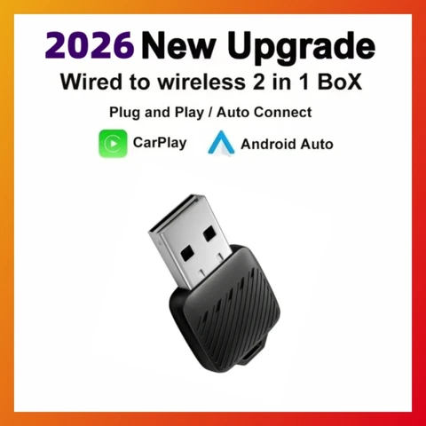 Мини-адаптер CarPlay 2-в-1 Для 2026 Года: Беспроводное И Проводное Подключение, Android Auto, Bluetooth, Plug&Play