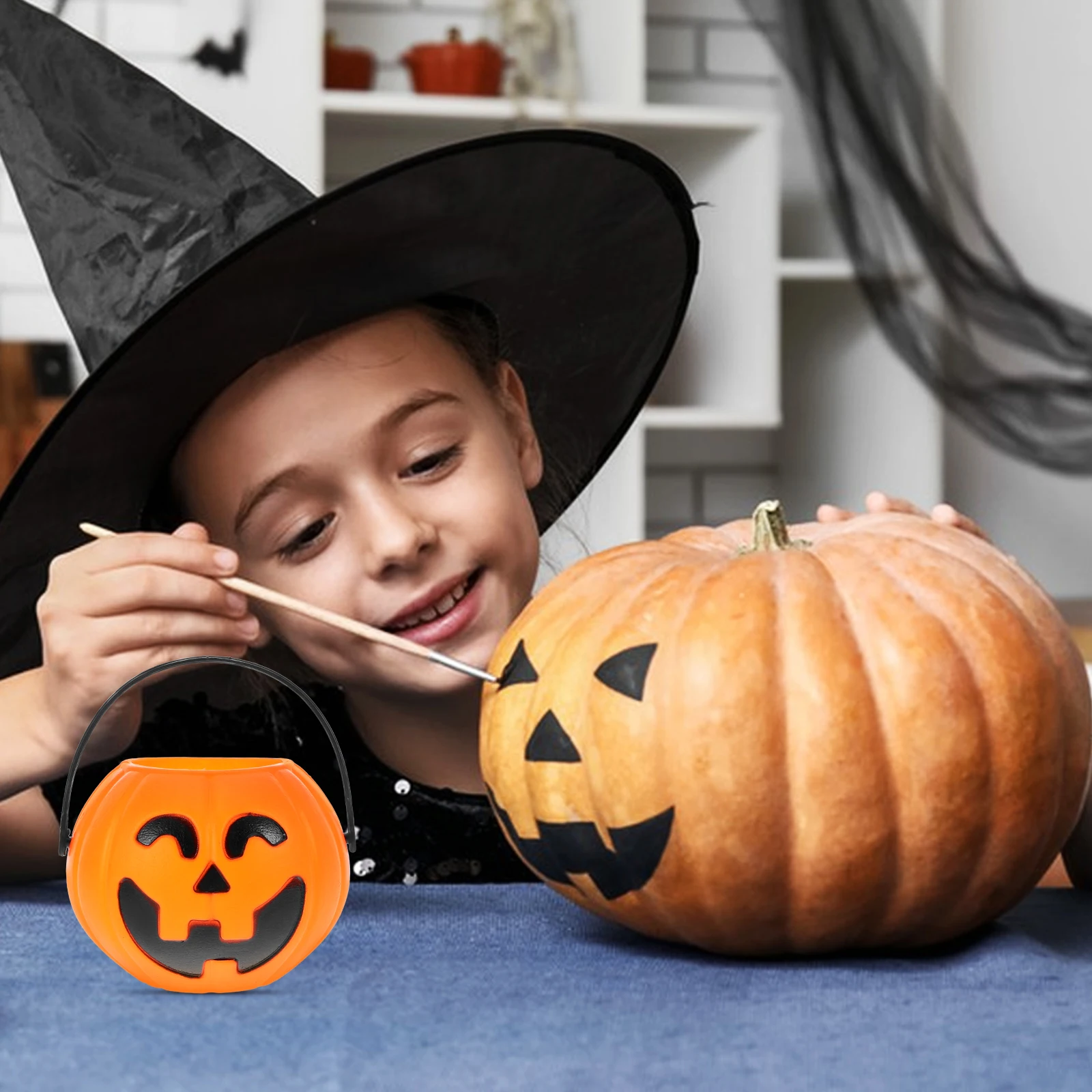 

7 Cm Handheld Pumpkin Bucket Candy Bowl for Kids Mini Halloween Treat Child Orange
